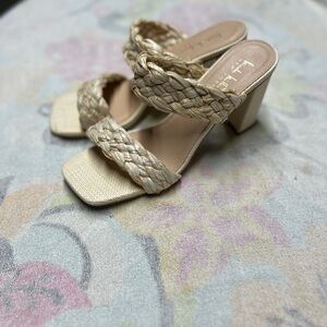 NWOT Raffia Braided‎ Nicole Miller Square Toe Block Heels Size 9.5